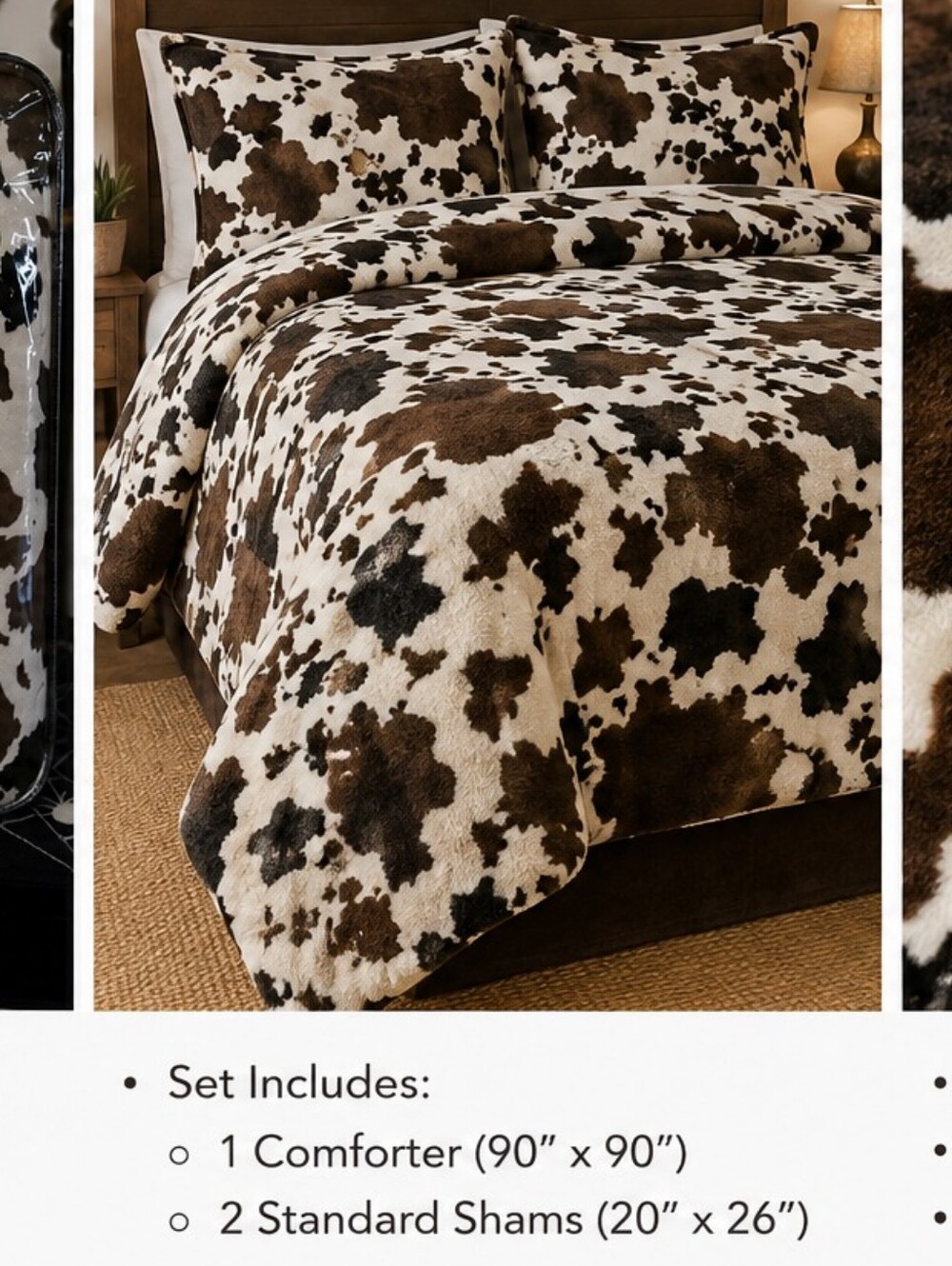 NWT Wrangler Cow Print Plush Comforter Set in Brown and White - Picture 3 of 3